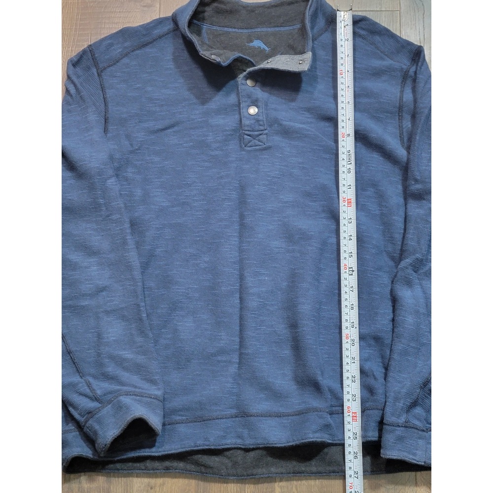 Tommy Bahama Mens Blue‎ Textured Knit Pullover Shirt Collar Snap